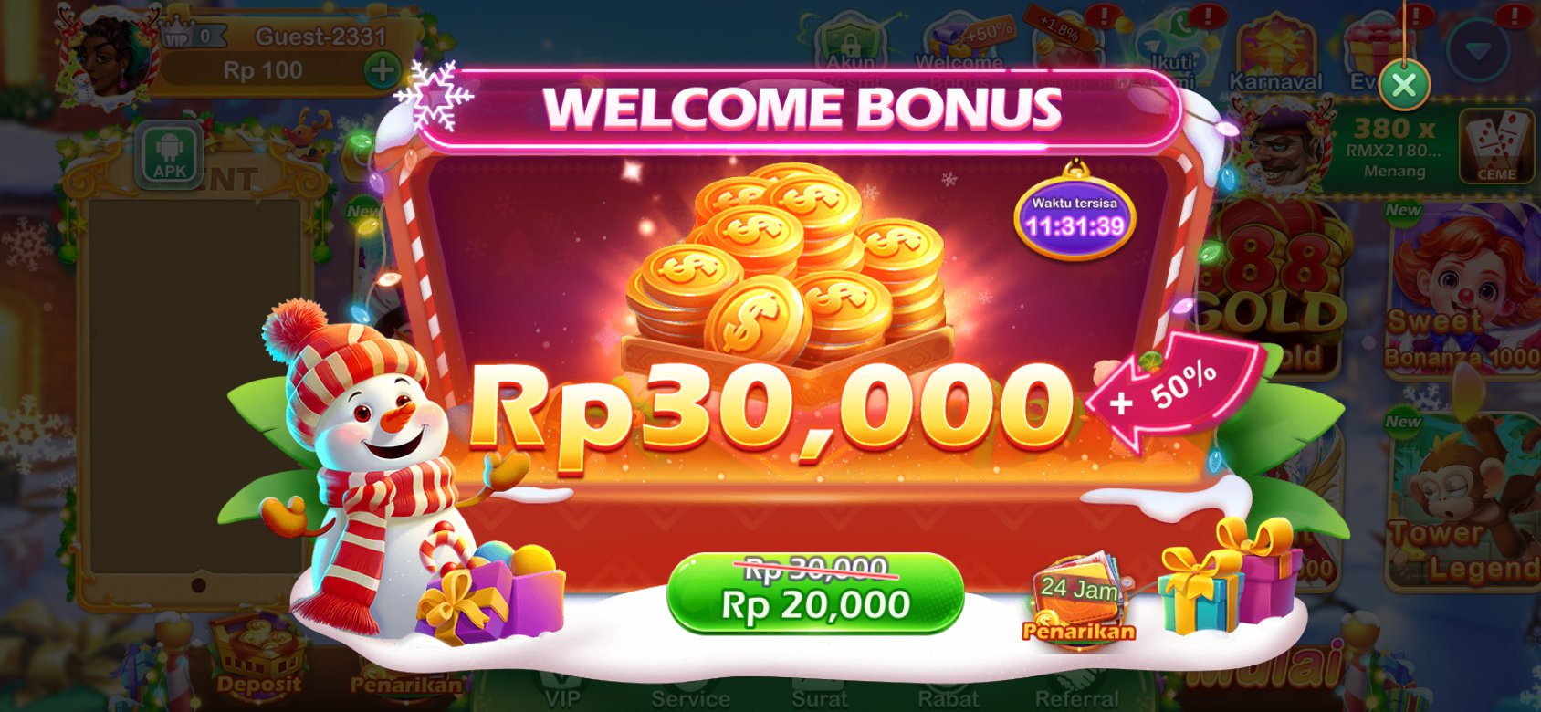 Dapatkan bonus sambutan hingga Rp30,000 dengan sia777 APK.