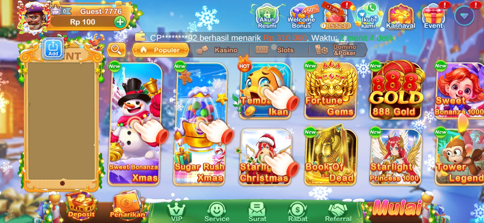 Mainkan slot populer seperti Sweet Bonanza Xmas dan Gates of Olympus di sia777 APK.